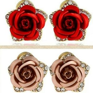 Vintage Red Rose Earrings